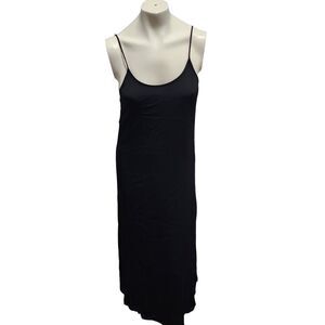 Blaque Label Black Maxi Slip Dress Size M 90s Minimalist Viscose Rayon Sexy Slit